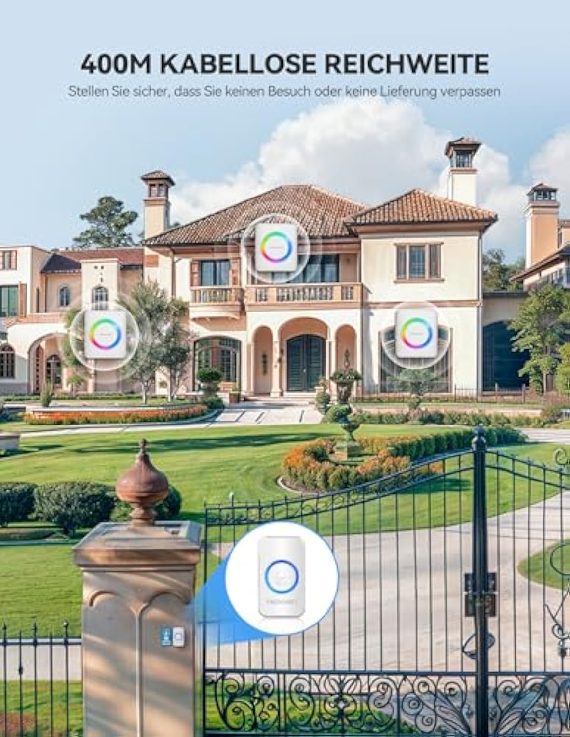TECKNET Funkklingel, Kabellose Türklingel IP65 Wasserdicht Außen Funkklingel