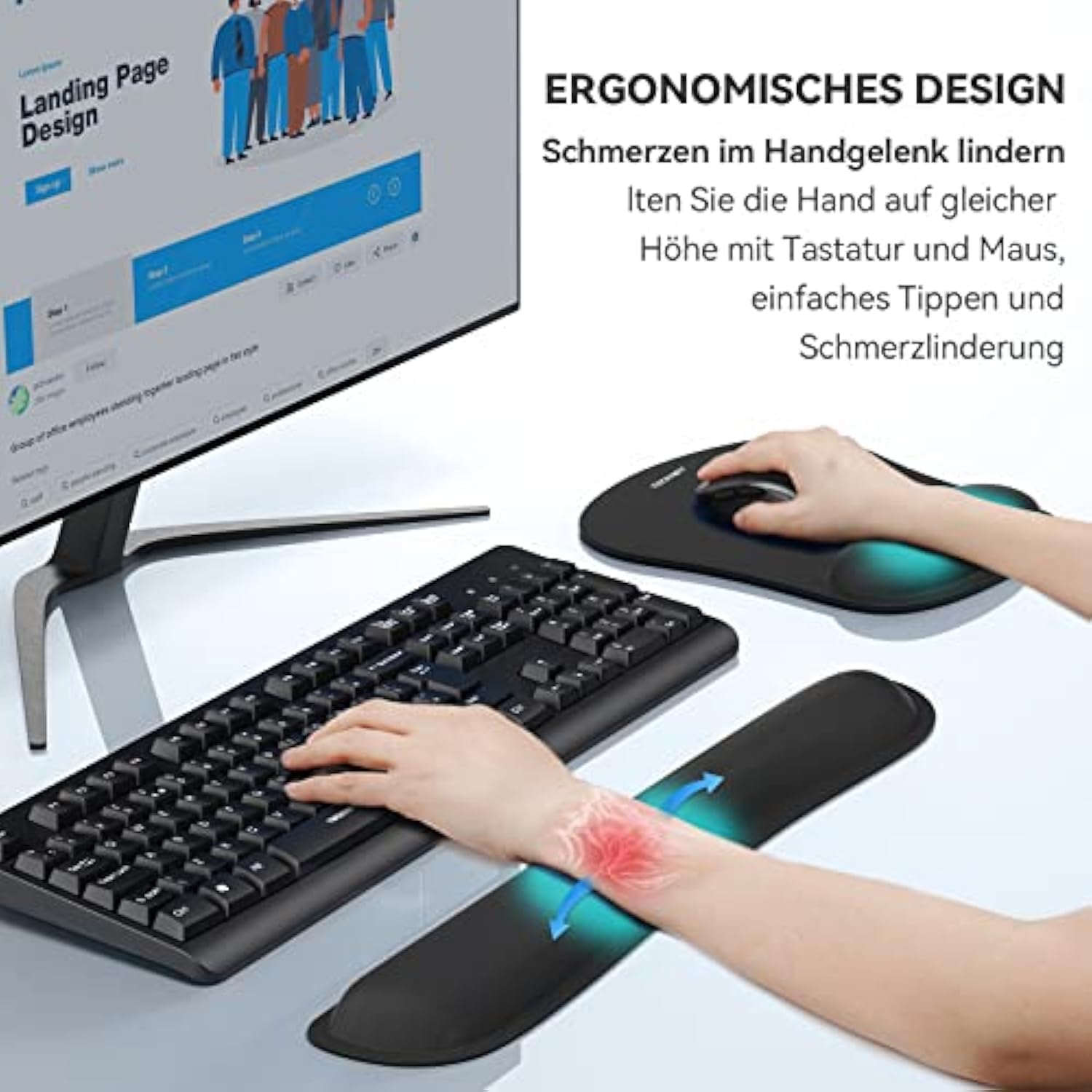 TECKNET Mauspad mit Handauflage, Gelkissen Mousepad und Ergonomische Memory Foam Tastatur Handgelenkauflage Set