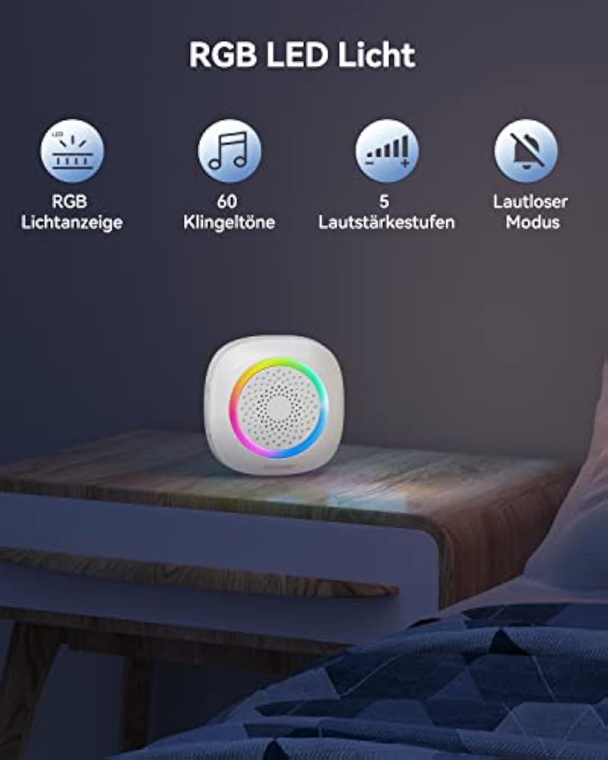 TECKNET Funkklingel 2 Empfänger 2 Sender, Kabellose Türklingel Batteriebetrieben mit RGB Licht