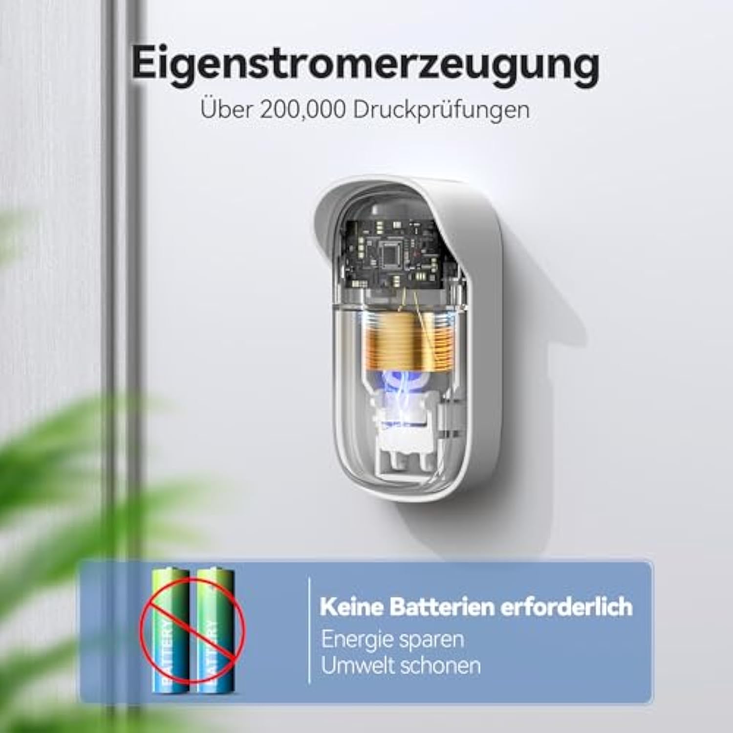 TECKNET Funkklingel Batterielose, IP65 Wasserdicht Funk Türklingel Set, Haustürklingel mit Plug-In-Empfänger