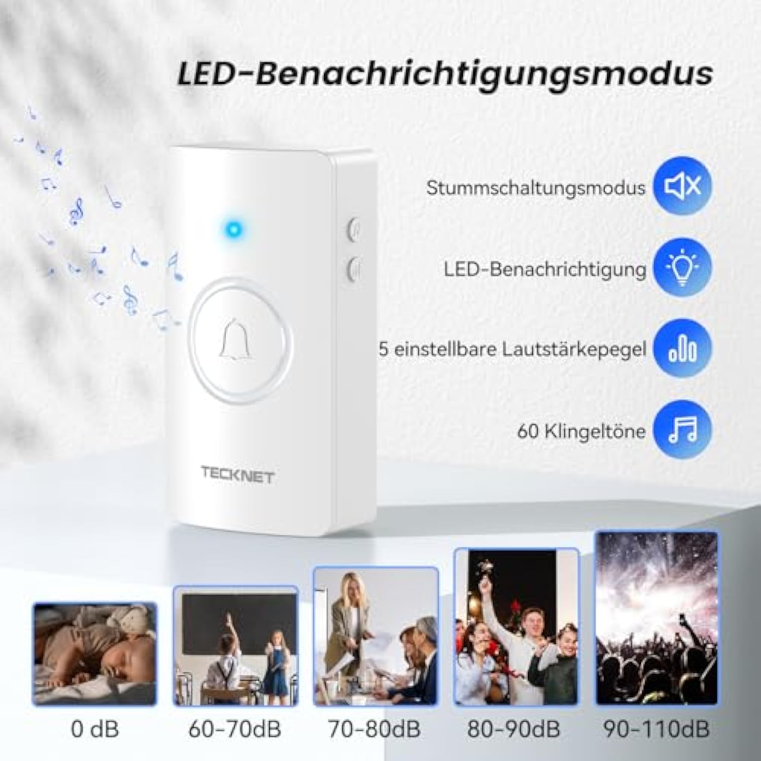 TECKNET Funkklingel, 400m Reichweite IP67 Funkklingel aussen wasserdicht, Funkklingel Batteriebetrieben mit 2 Empfängern