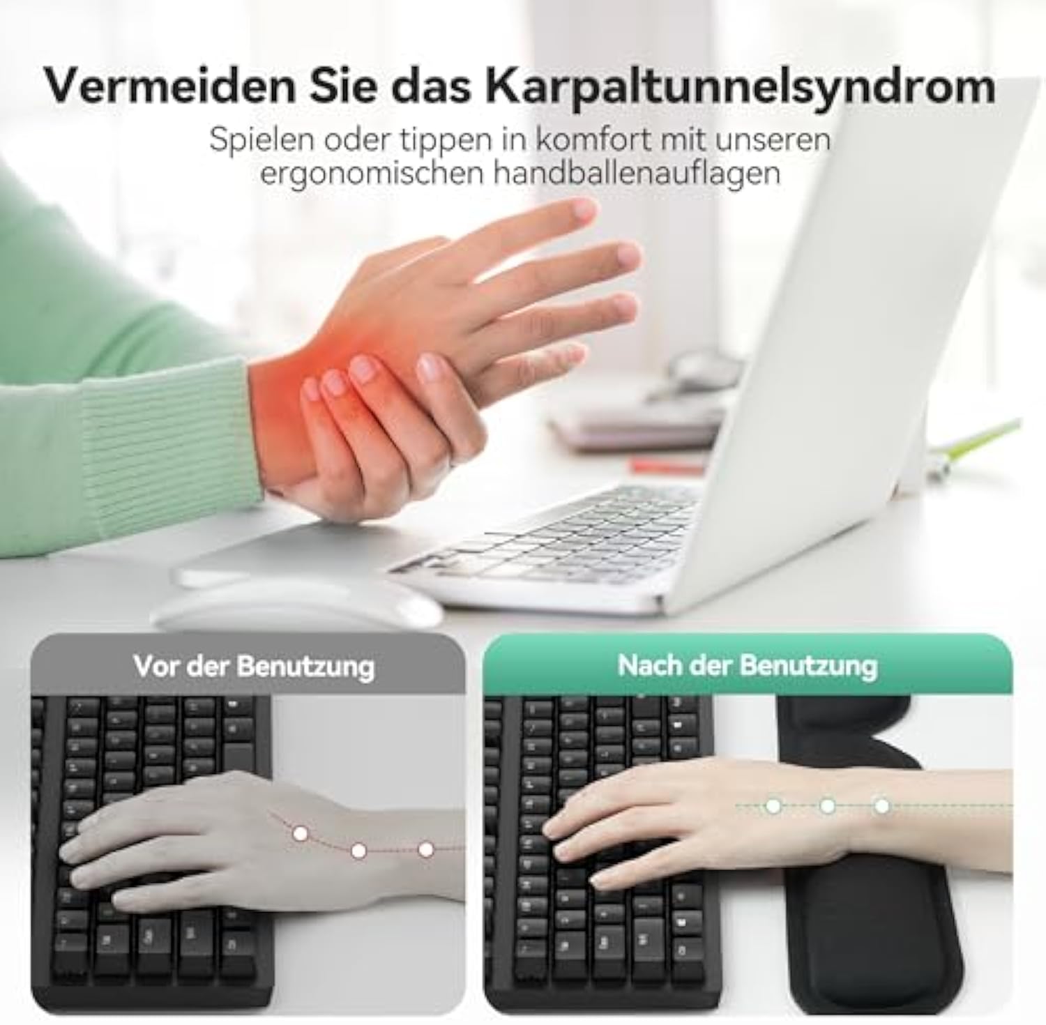 TECKNET 3-in-1 Mauspad Set, Ergonomisches Mousepad