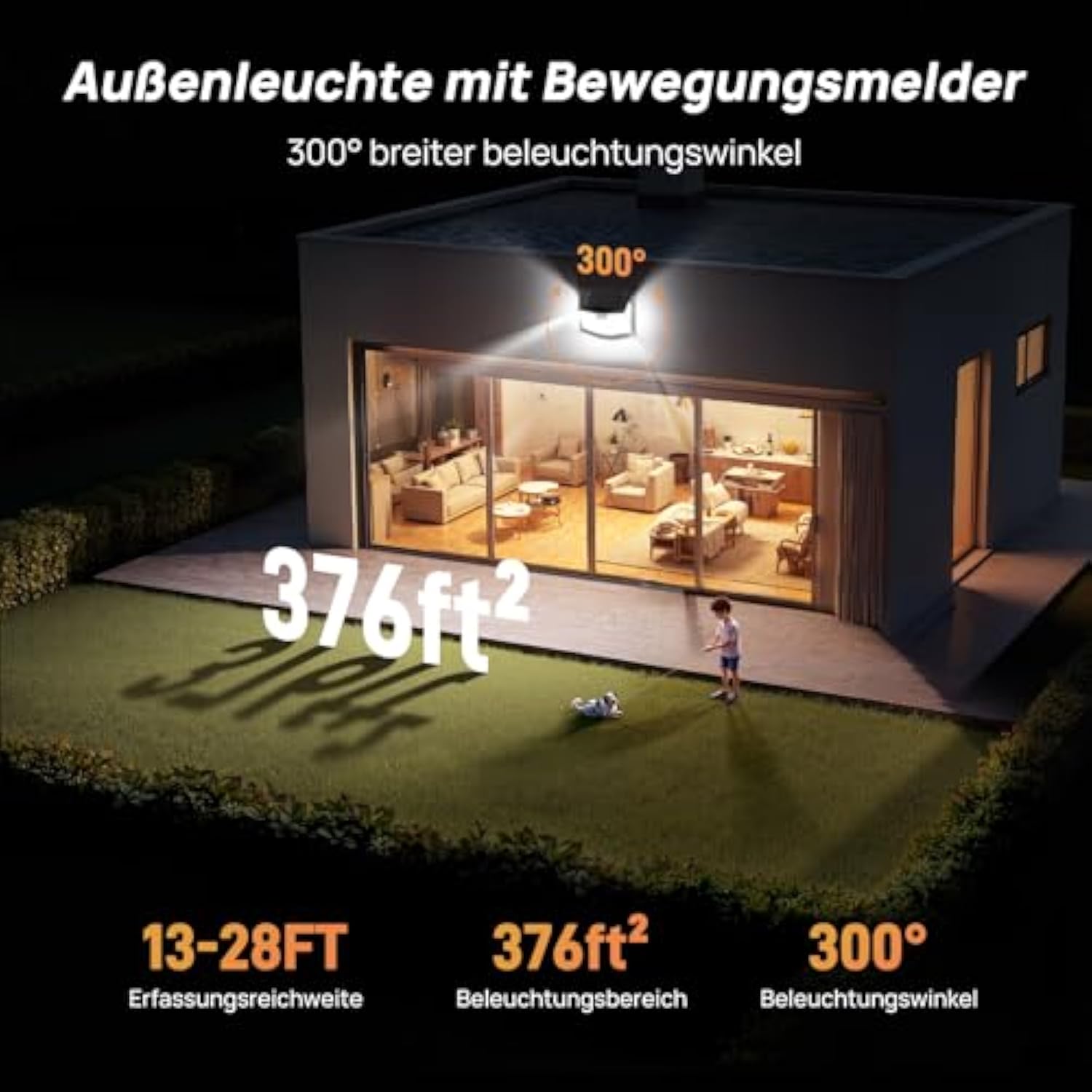 TECKNET Solarlampen für Außen mit Bewegungsmelder 248 LED Solarleuchten Lampe 3 Modi 300° IP66 Wasserdichte Solar Lampe