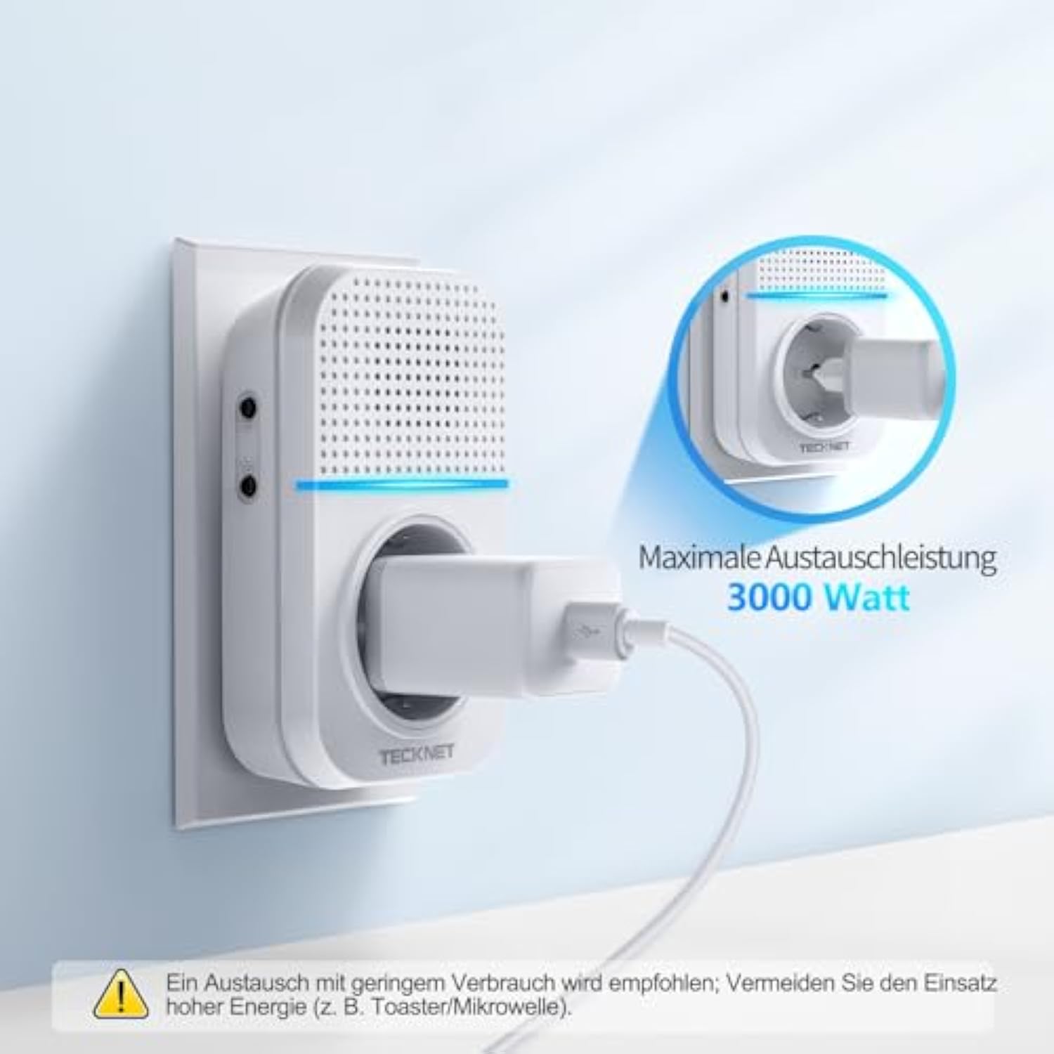 TECKNET Kabellose Türklingel Batterielose, Steckdosen-Funkklingel Wasserdicht Drahtloses Funk Türklingel mit 3 EU-Steckdose und 1 Sender