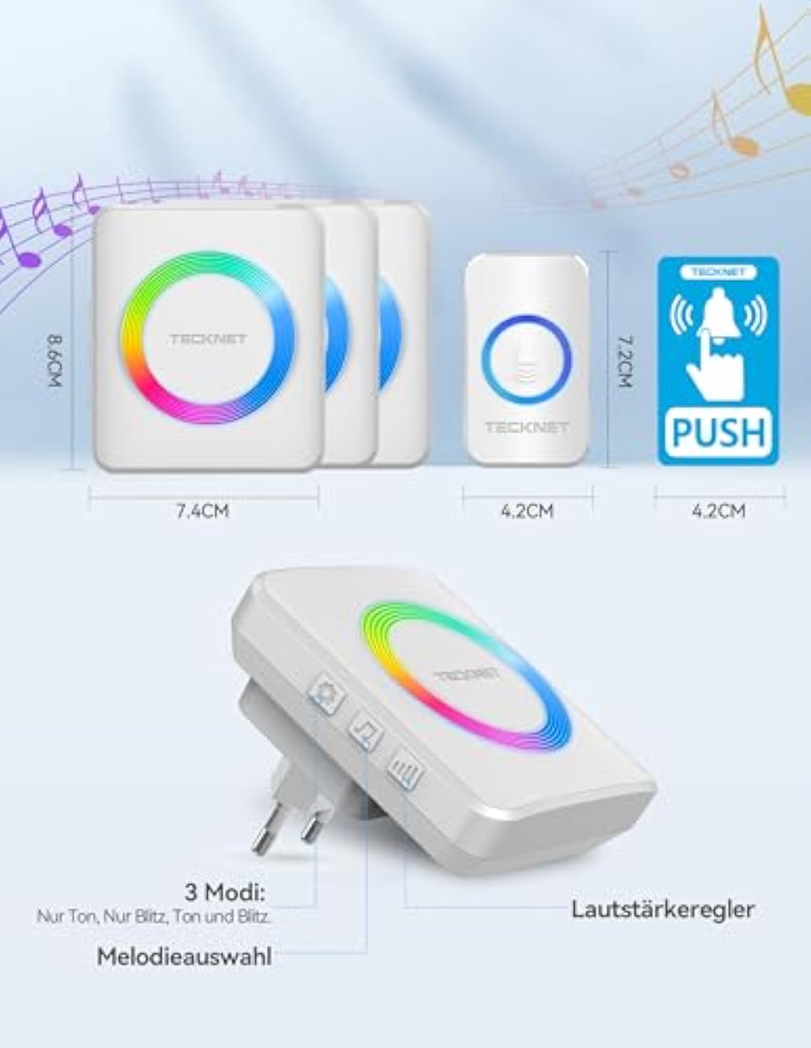 TECKNET Funkklingel, Kabellose Türklingel IP65 Wasserdicht Außen Funkklingel