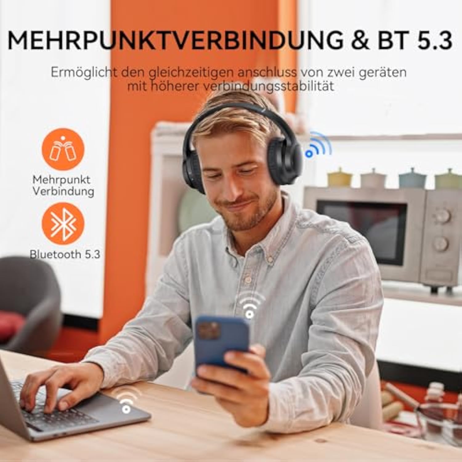 TECKNET Bluetooth-Kopfhörer Over-Ear,Kopfhörer Kabellos Bluetooth 70 Stunden Spielzeit und 5.3 BT
