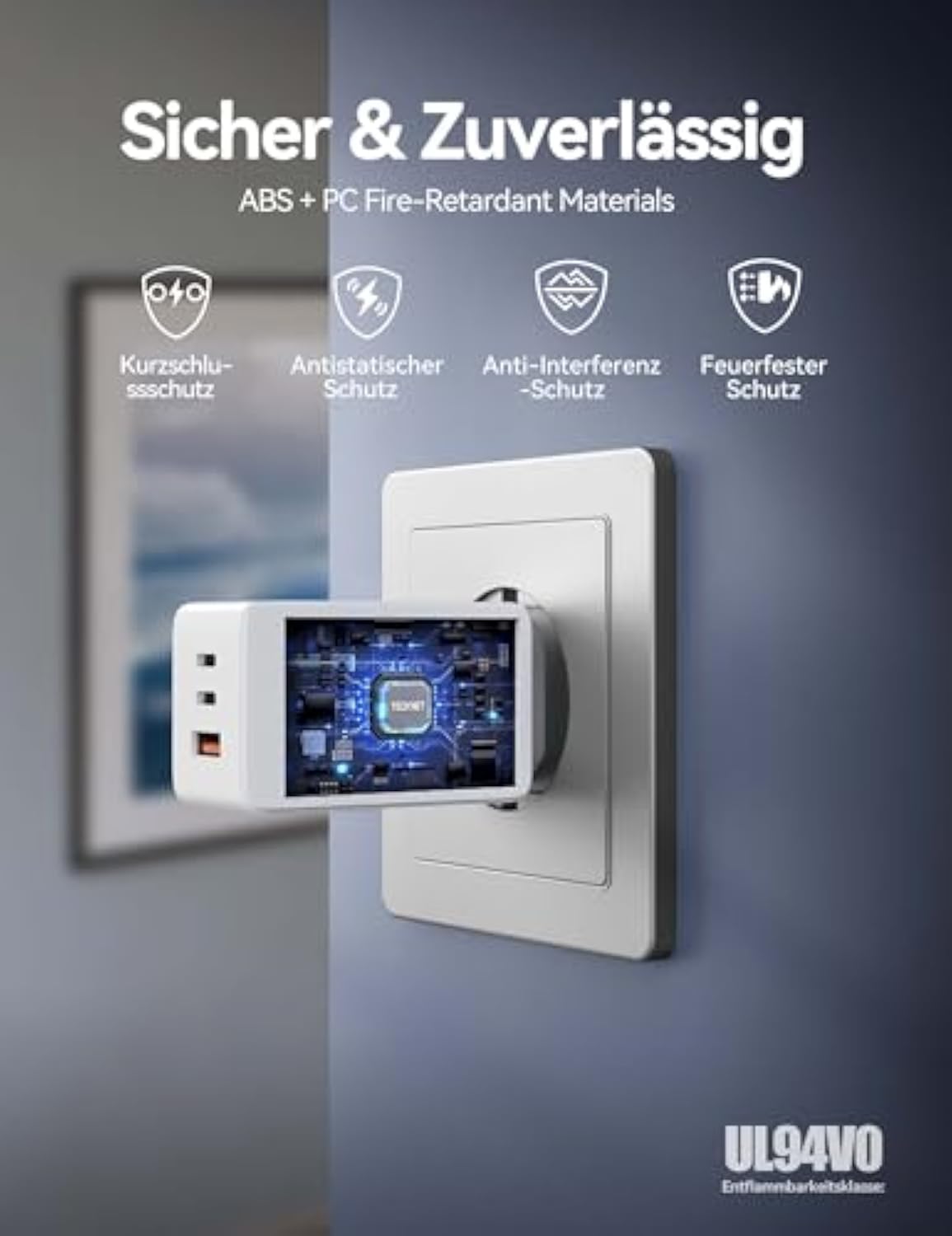 TECKNET USB C Ladegerät 65W 3-Port PPS Schnellladegerät