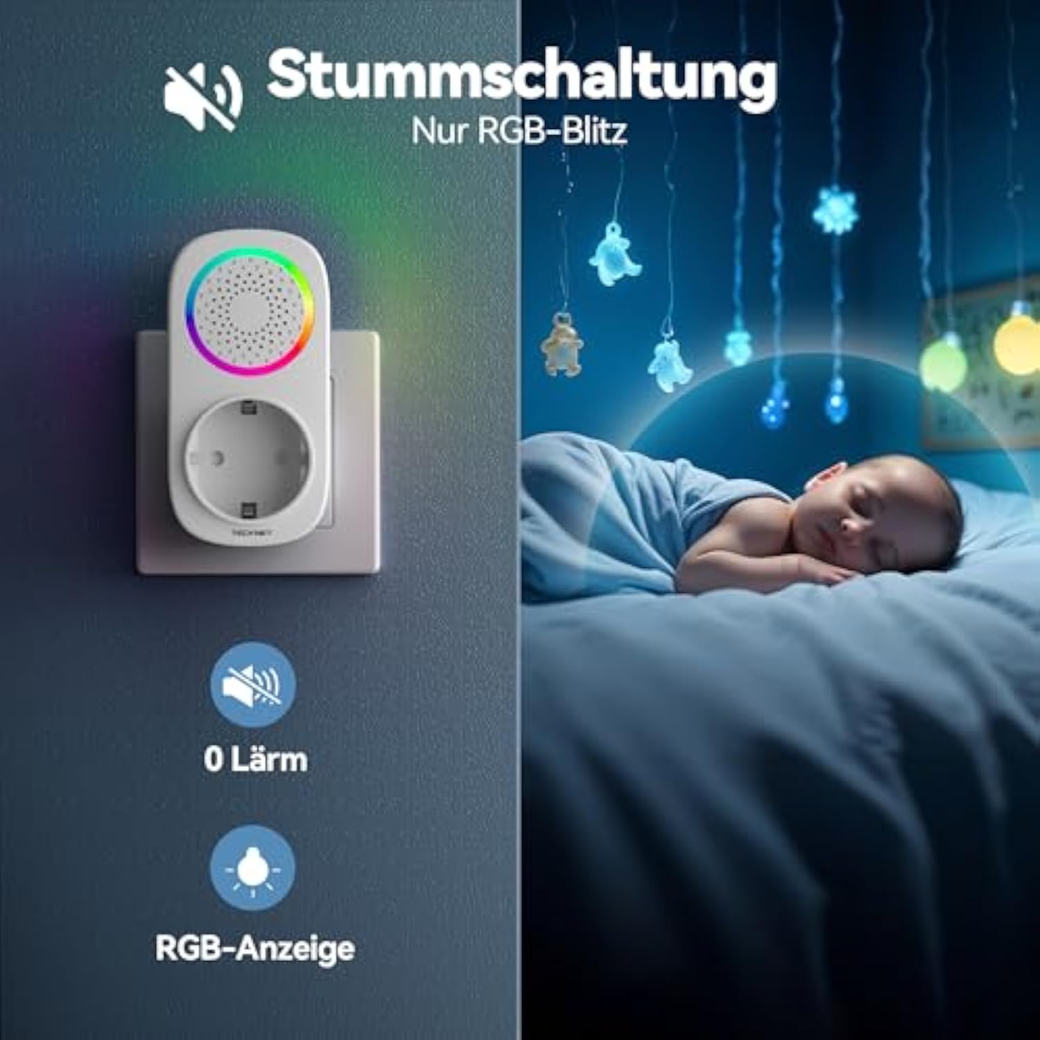 TECKNET Funkklingel Batterielose, IP65 Wasserdicht Funk Türklingel Set, Haustürklingel mit Plug-In-Empfänger