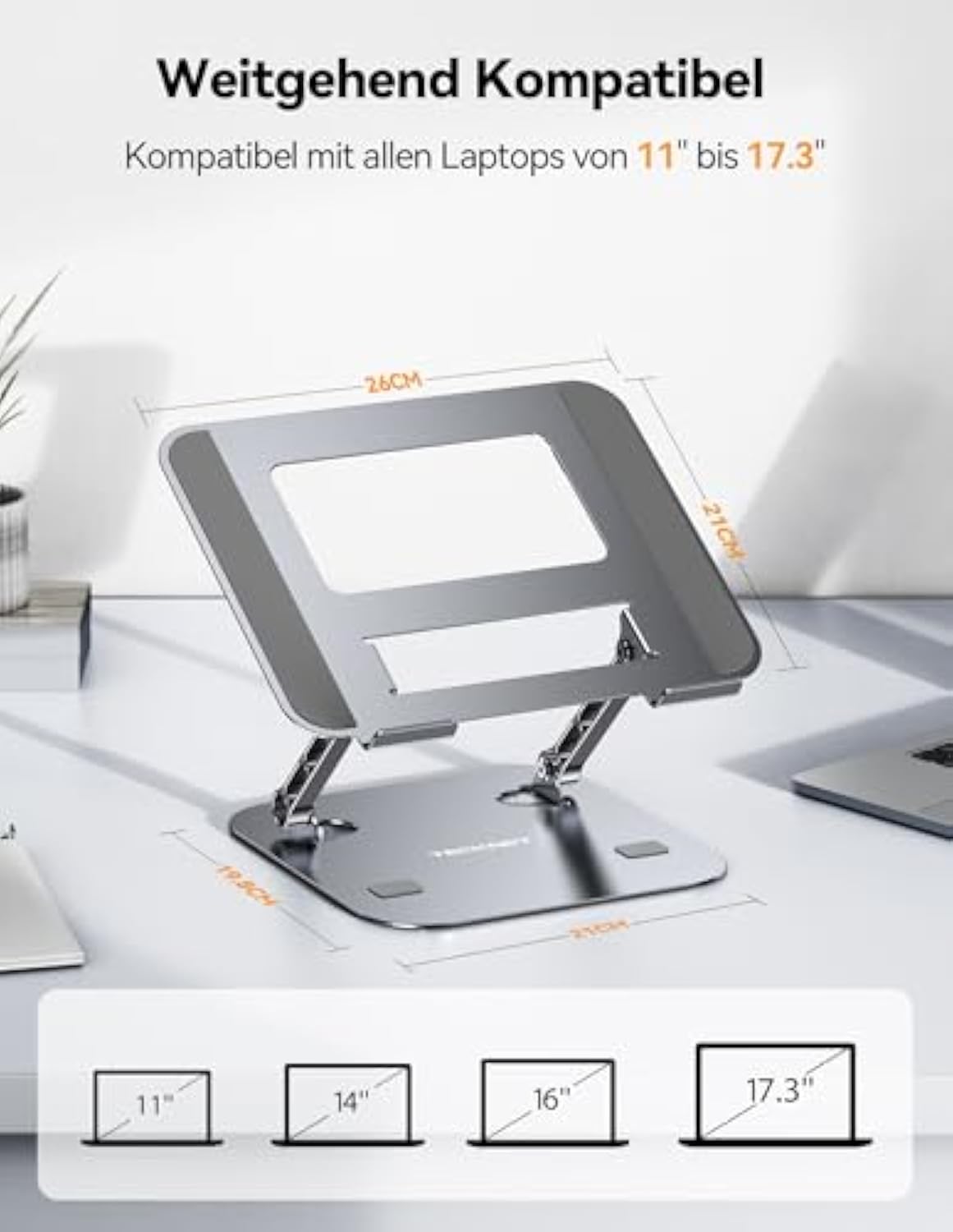 TECKNET Laptop Ständer Höhenverstellbarer, Kompatibel mit Allen 11 bis 17,3 Zoll für Notebooks,MacBook und Tablets