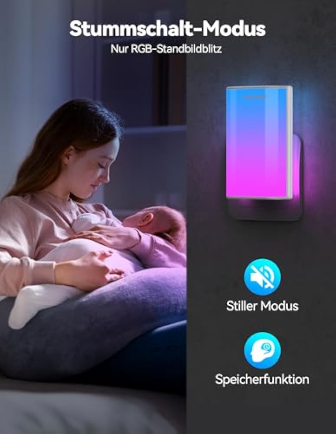 TECKNET Türklingel Batterielose, Steckdosen-Funkklingel mit EU-Steckdose und RGB Licht