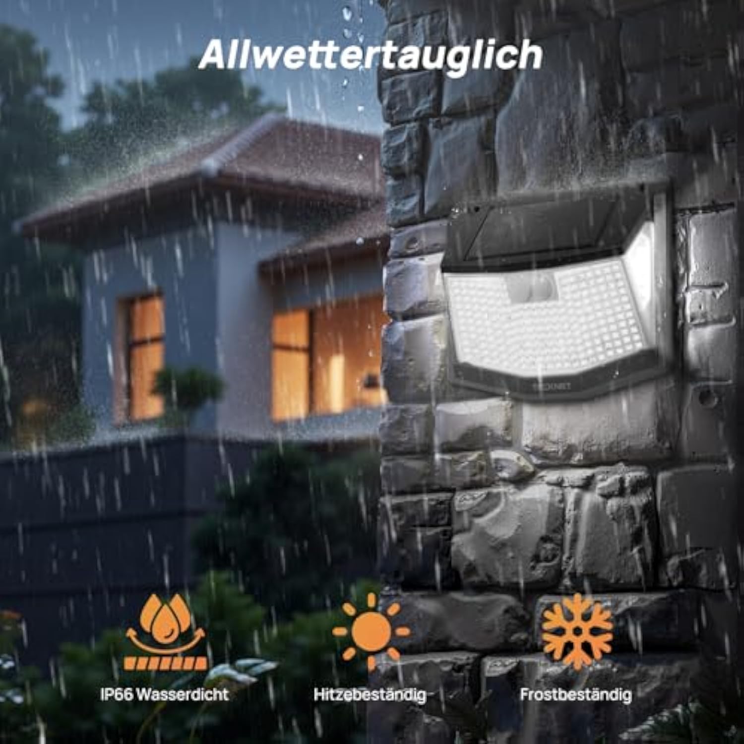 TECKNET Solarlampen für Außen mit Bewegungsmelder 248 LED Solarleuchten Lampe 3 Modi 300° IP66 Wasserdichte Solar Lampe