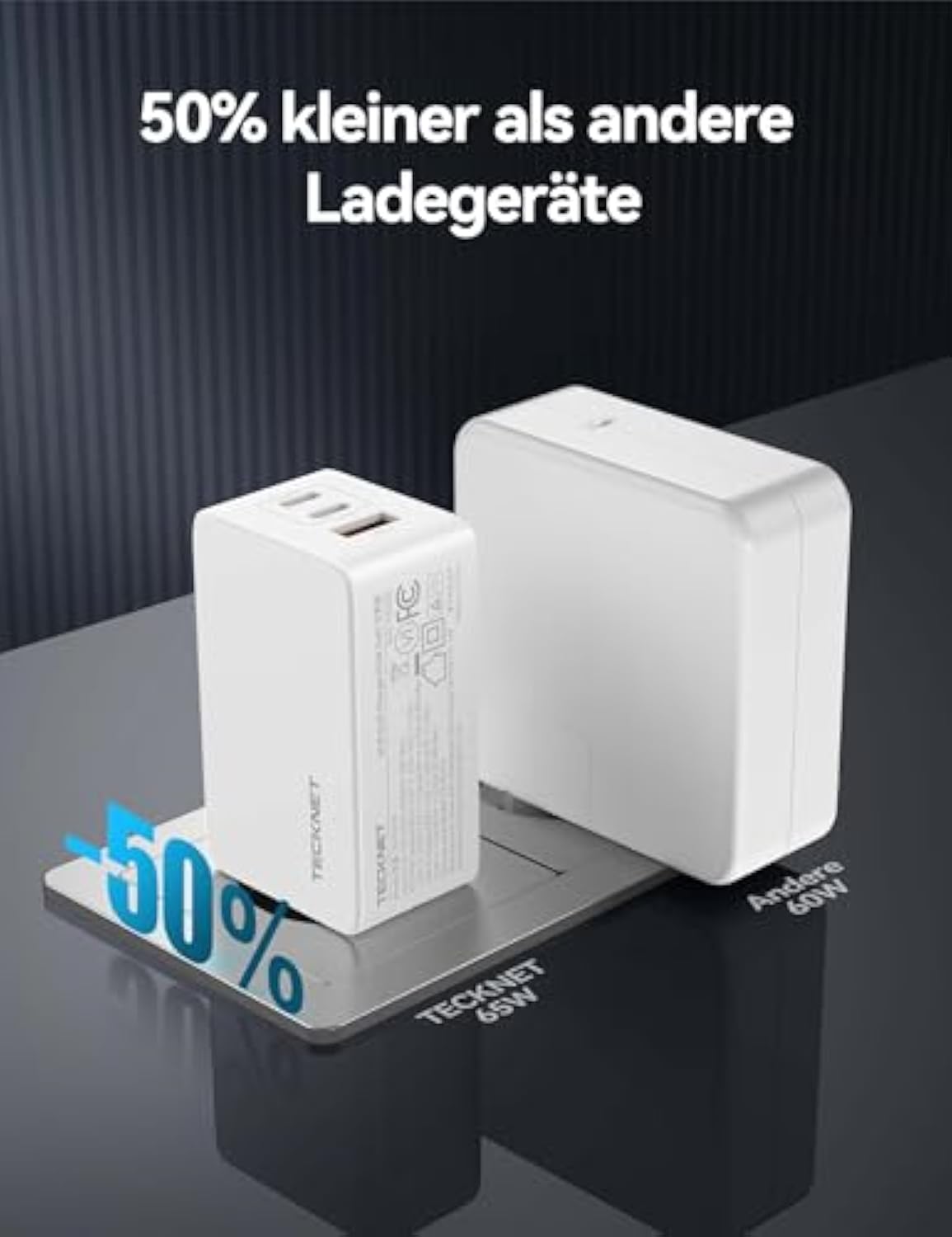 TECKNET USB C Ladegerät 65W 3-Port PPS Schnellladegerät