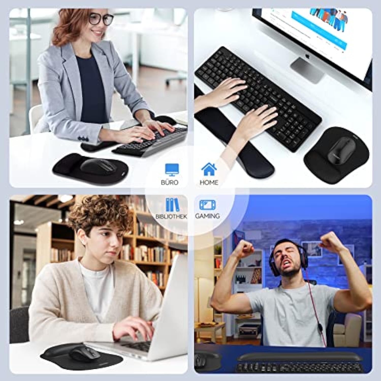TECKNET Mauspad mit Handauflage, Gelkissen Mousepad und Ergonomische Memory Foam Tastatur Handgelenkauflage Set