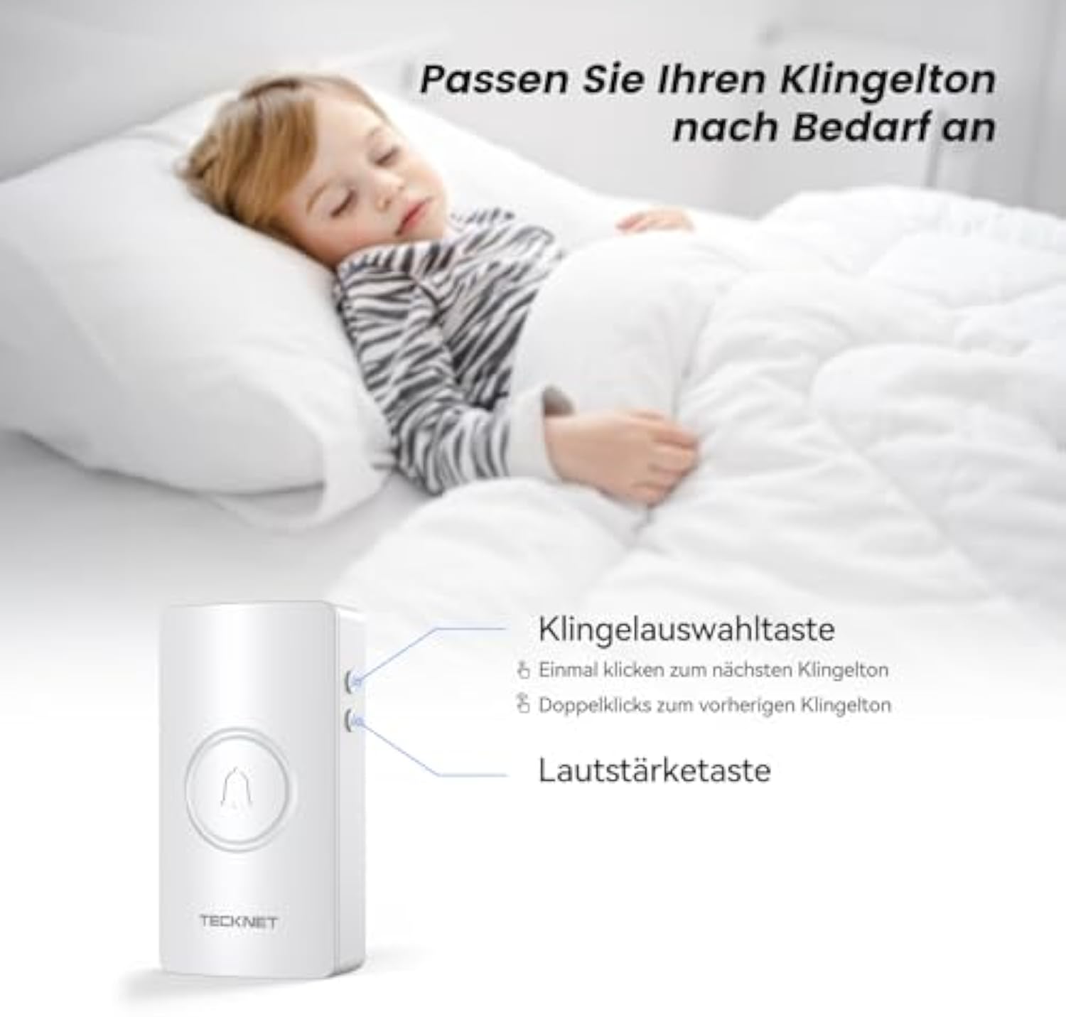 TECKNET Funkklingel, 400m Reichweite IP67 Funkklingel aussen wasserdicht, Funkklingel Batteriebetrieben mit 2 Empfängern
