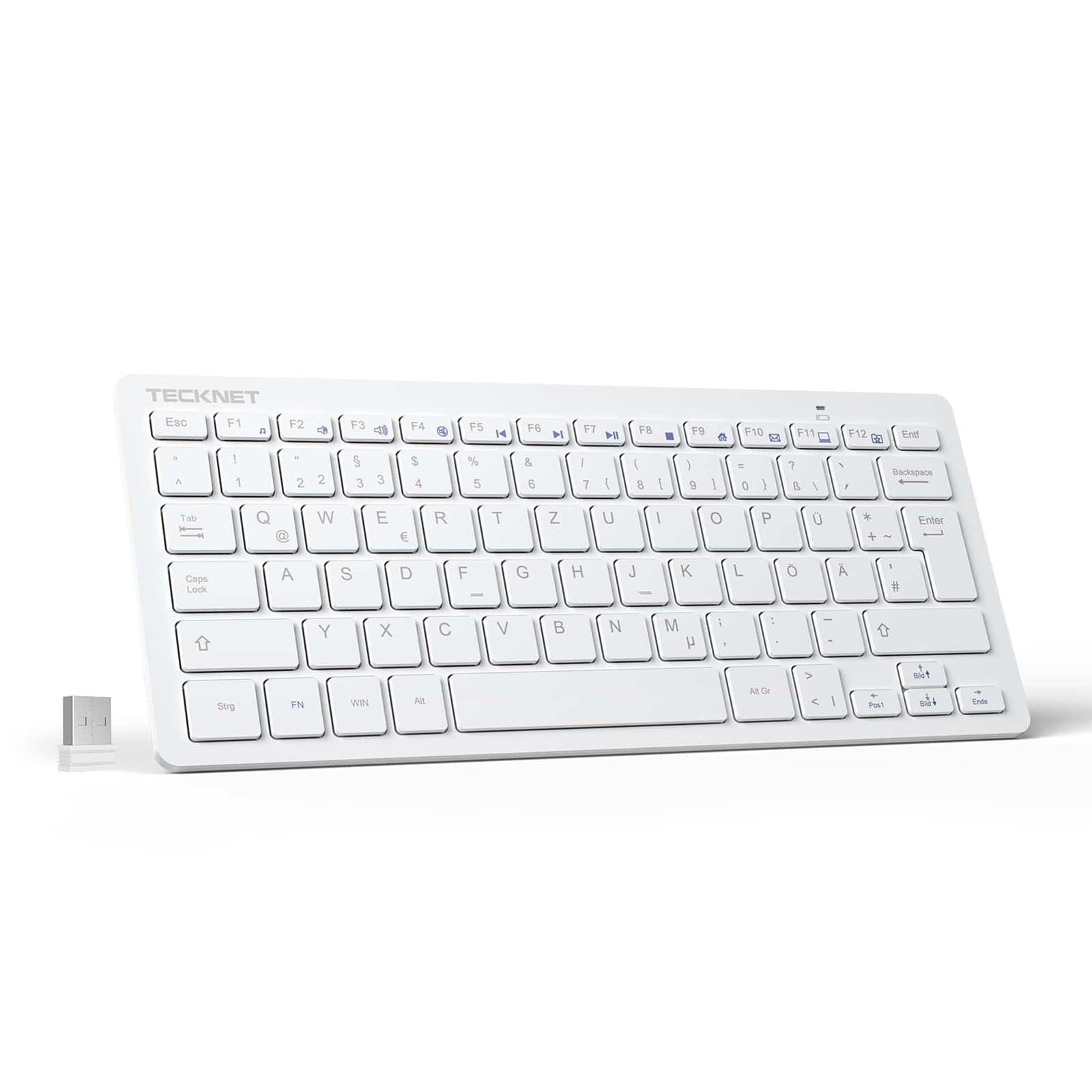 TECKNET Slim Kabellose Tastatur, 2.4 GHz, 78 Tasten Mini Wireless Tastatur mit Nano USB Empfänger