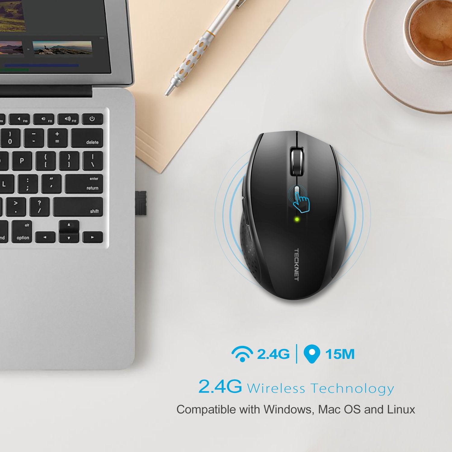 TECKNET 2.4G 3000 DPI Wireless Mouse With Nano Receiver Quiet Mice - smartekbox