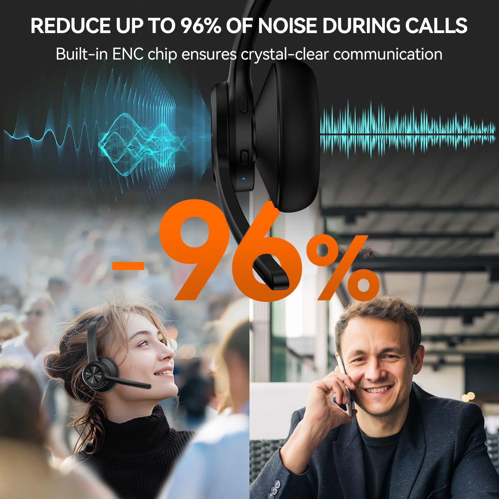 TECKNET V5.2 Bluetooth Headset mit Mikrofon