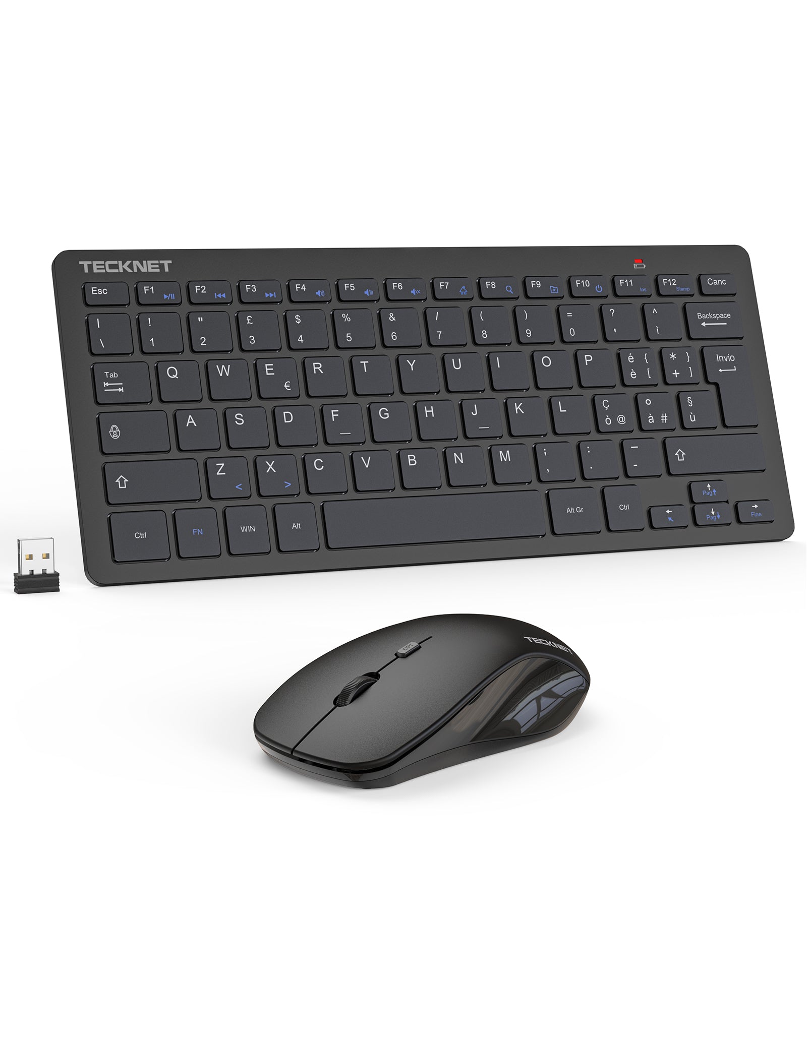 TECKNET Set Tastiera e Mouse Wireless, 2.4G Silenzioso con Ricevitore Nano USB, 12 Scorciatoie Multimediali per Computer, PC, Laptop, Desktop, Smart TV Android