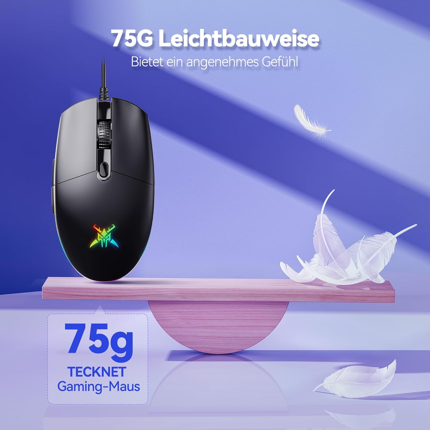 TECKNET RGB Gaming Maus mit Kabel, 10000 DPI