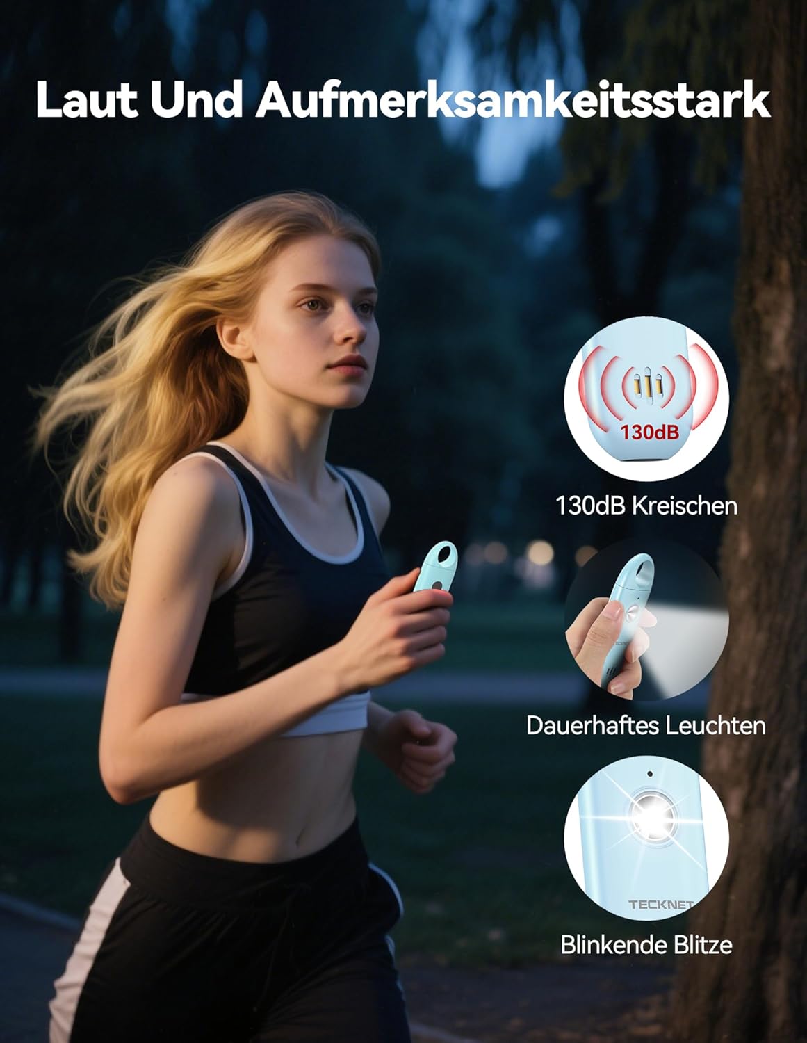 TECKNET Persönlicher Alarm für Frauen, Taschenalarm mit 130dB