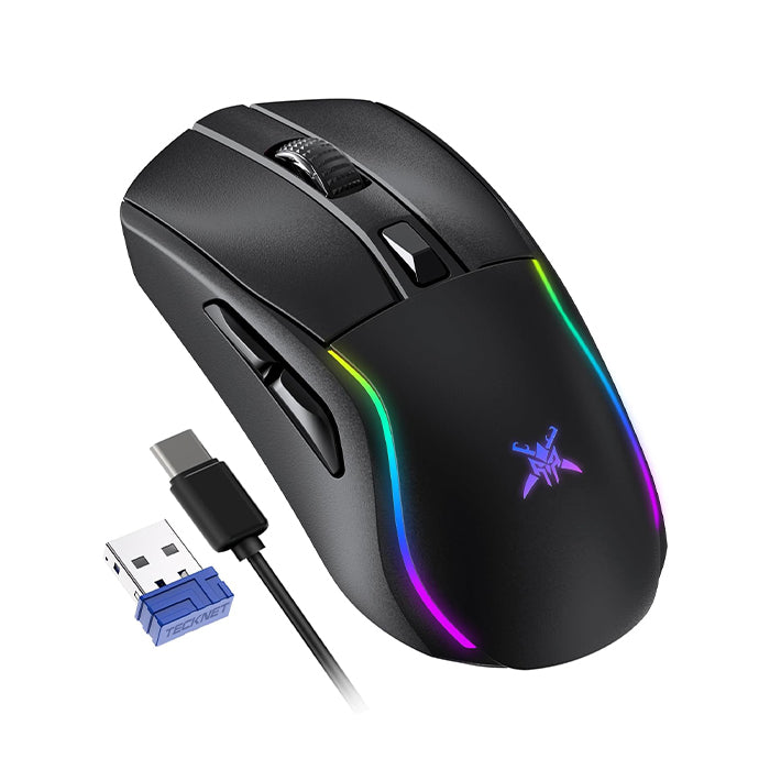TECKNET Gaming Maus Kabellos, 24000 DPI mit DREI Verbindungsmodi und 6 RGB-Leuchten
