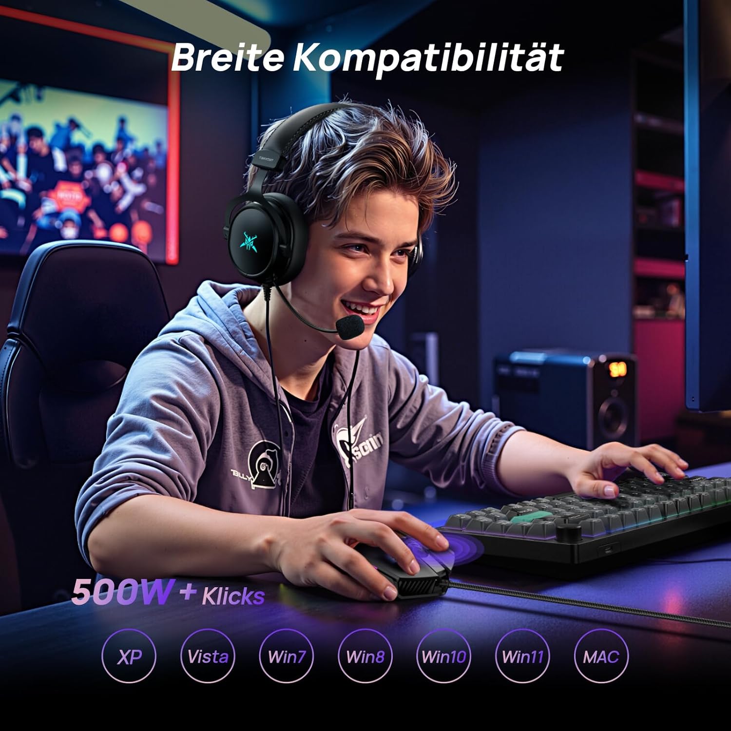 TECKNET Kabelgebundene Gaming Maus, Treibereinstellung 6 Stufen (12800-1200) DPI