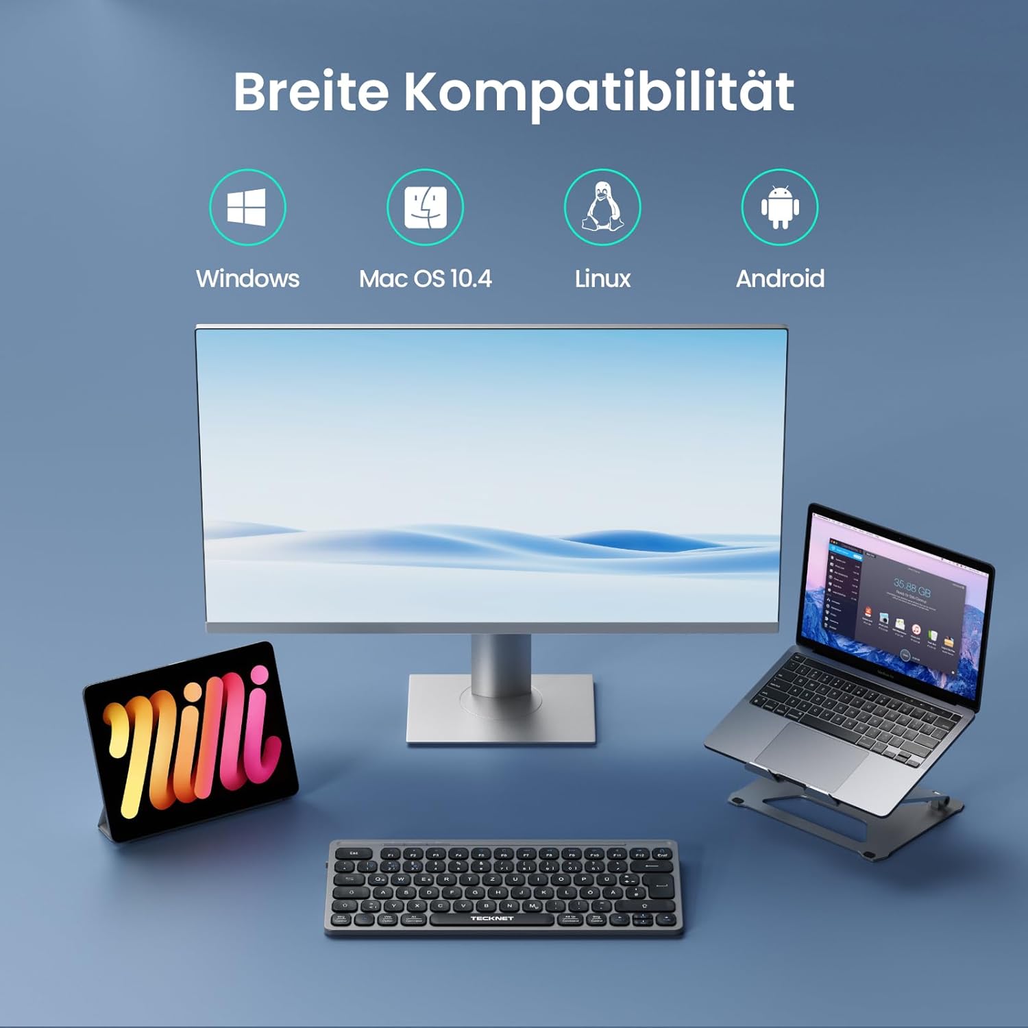 TECKNET Tastatur Kabellos, Wiederaufladbare Mini Bluetooth Tastaturen