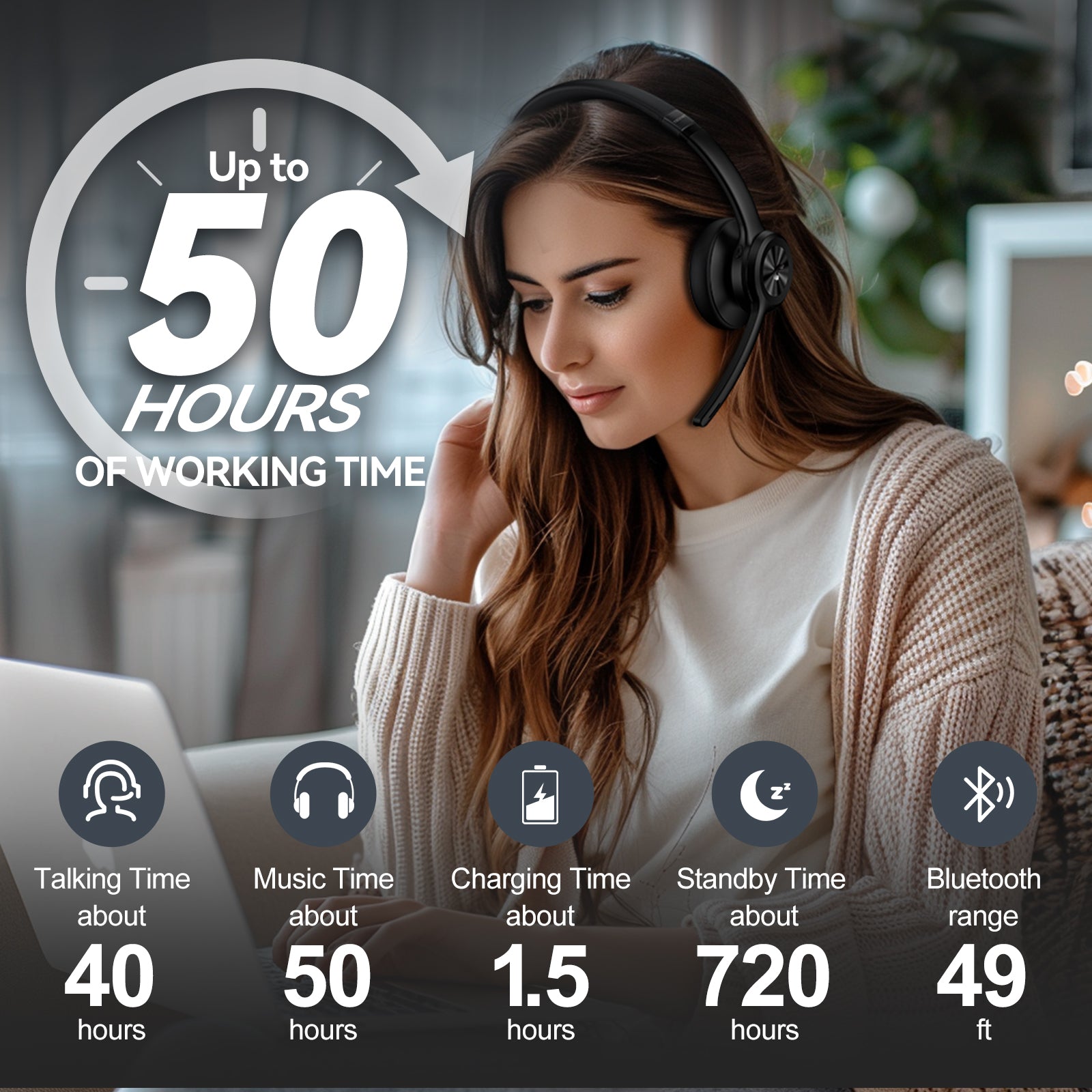 TECKNET V5.2 Bluetooth Headset mit Mikrofon