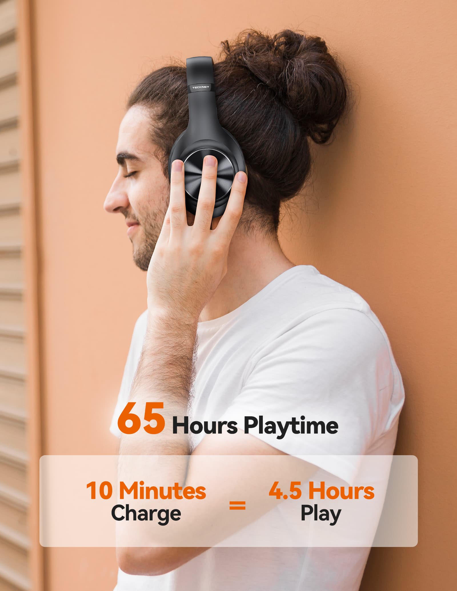 TECKNET Bluetooth-Kopfhörer Over-Ear, 65 Stunden Spielzeit und 3 EQ-Modi kabellose Kopfhörer