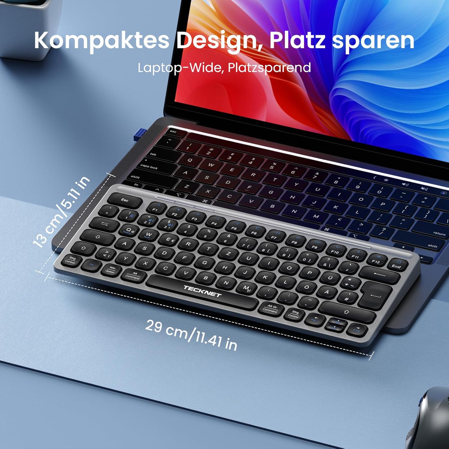 TECKNET Tastatur Kabellos, Wiederaufladbare Mini Bluetooth Tastaturen