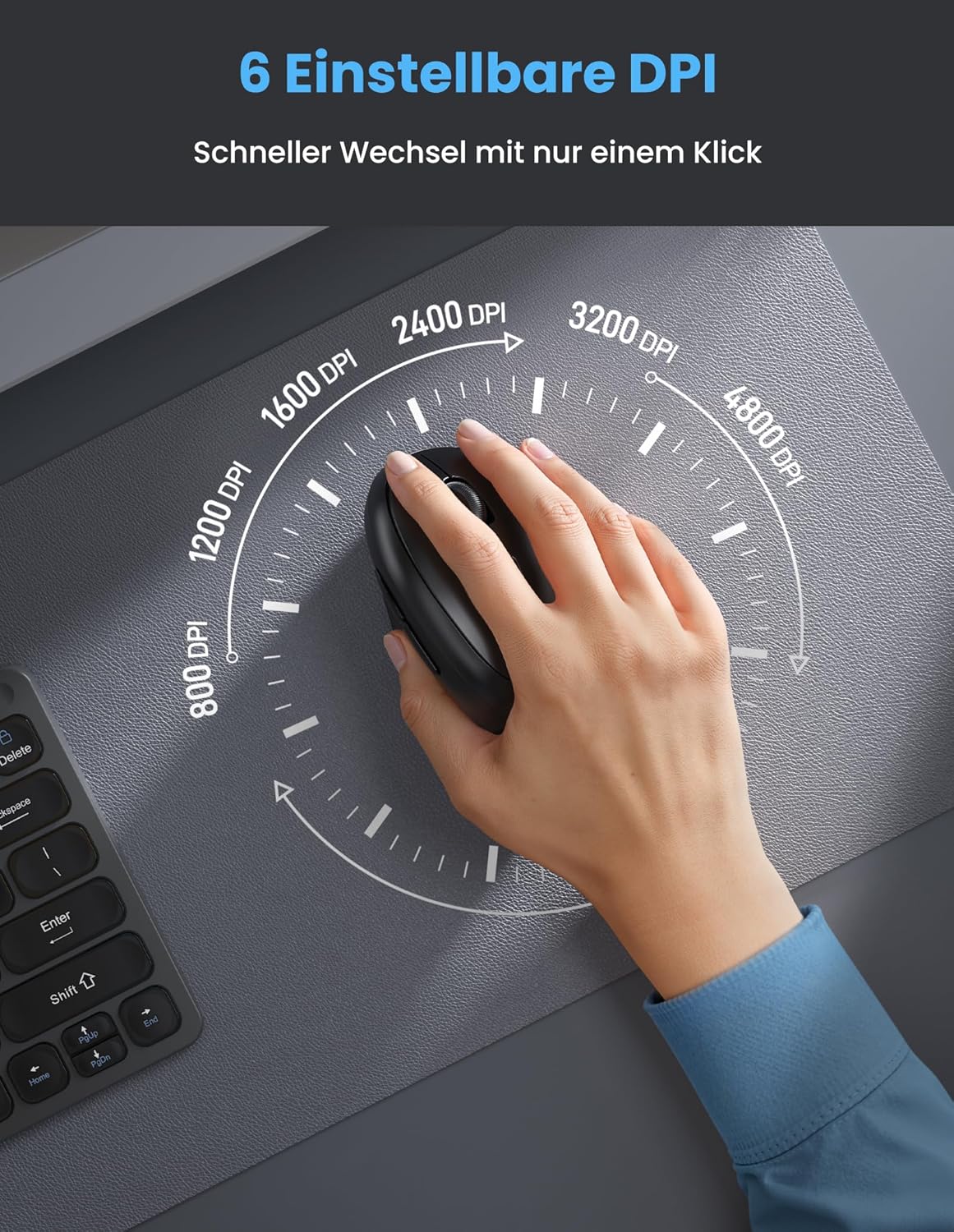 TECKNET Ergonomische Maus Bluetooth, Wiederaufladbar Maus Kabellos mit 3 Gerät (BT 5.0/3.0 + 2.4G)