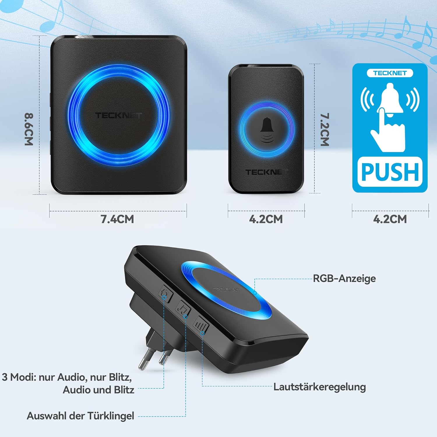 TECKNET Funkklingel, IP65 Funk klingel Set Aussen Wasserdicht