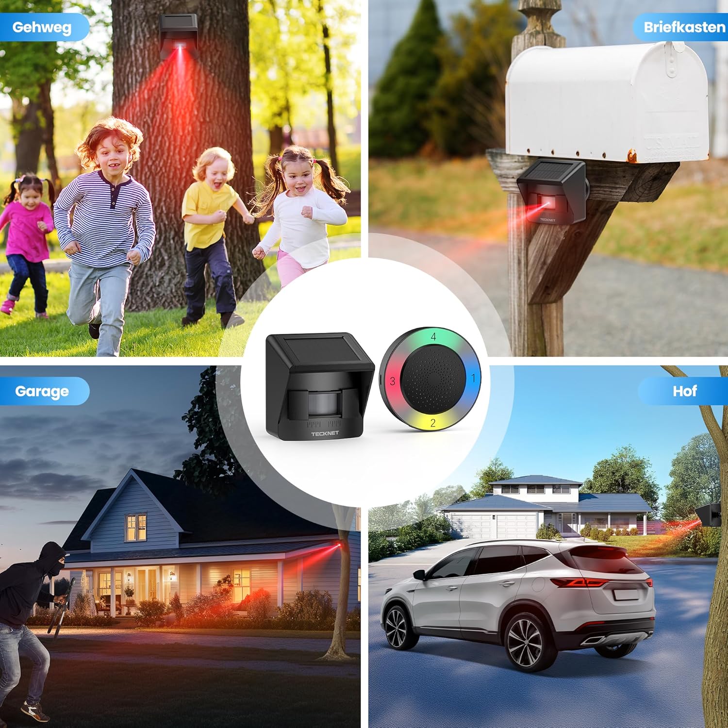 TECKNET Solar Bewegungsmelder Alarm mit 800 Meter Reichweite