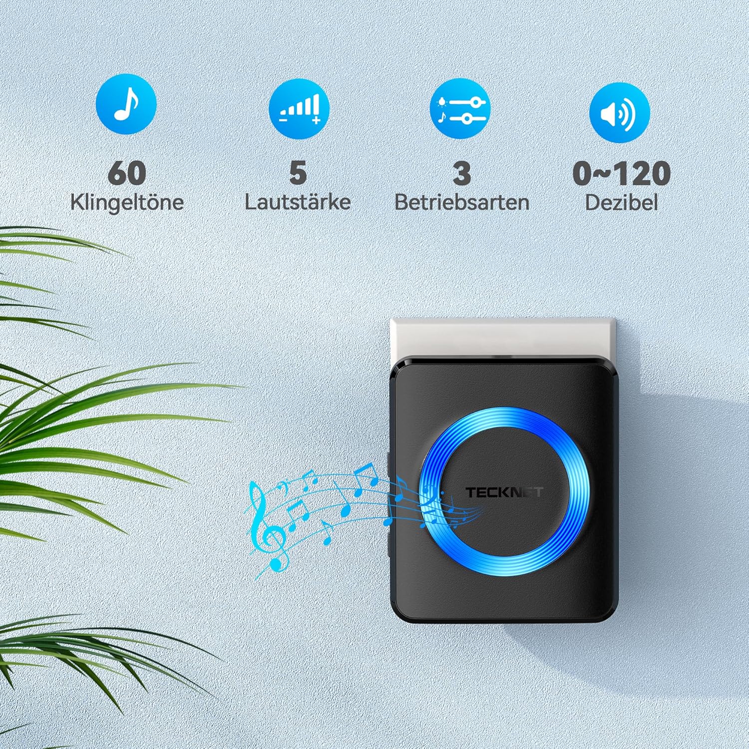 TECKNET Funkklingel mit 2 Plug-In-Empfänger und 1 Sender
