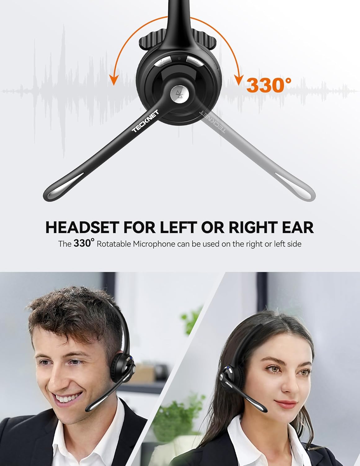 TECKNET Bluetooth Headset mit Mikrofon, kabelloses PC Headset