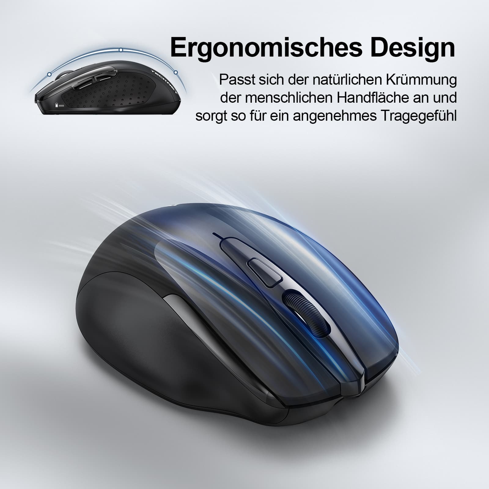 TECKNET Silent Bluetooth-Maus, kabellose wiederaufladbare Maus(Tri-Mode: BT 5.0/3.0+2.4G), 4800 DPI einstellbar