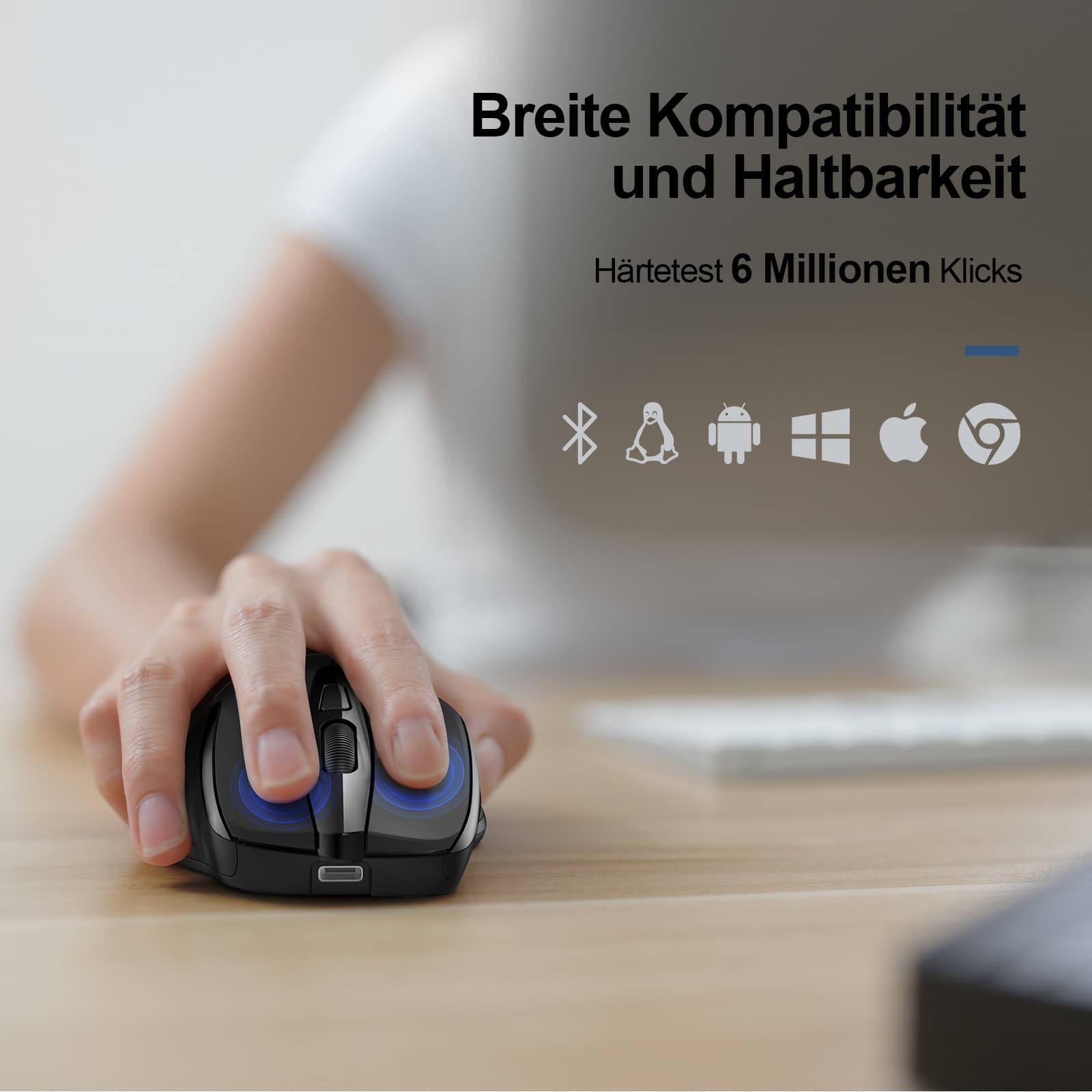 TECKNET Silent Bluetooth-Maus, kabellose wiederaufladbare Maus(Tri-Mode: BT 5.0/3.0+2.4G), 4800 DPI einstellbar
