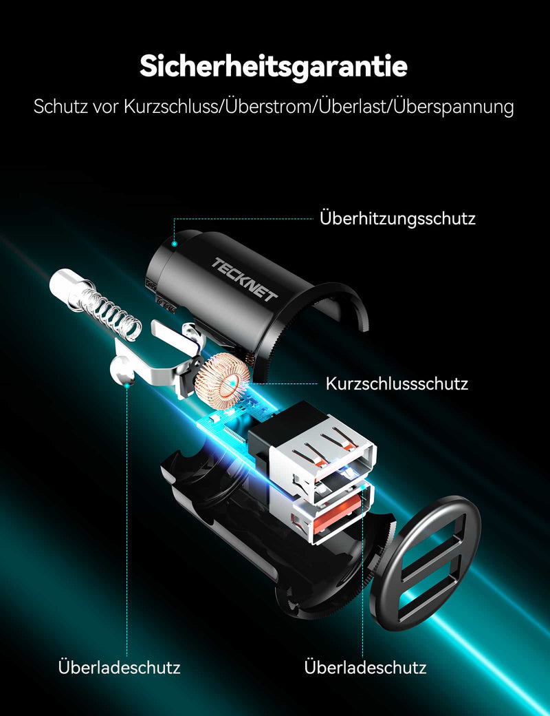 TECKNET Zigarettenanzünder USB-Autoladegerät, Dual QC3.0-Port 36W/6A Schnellladung