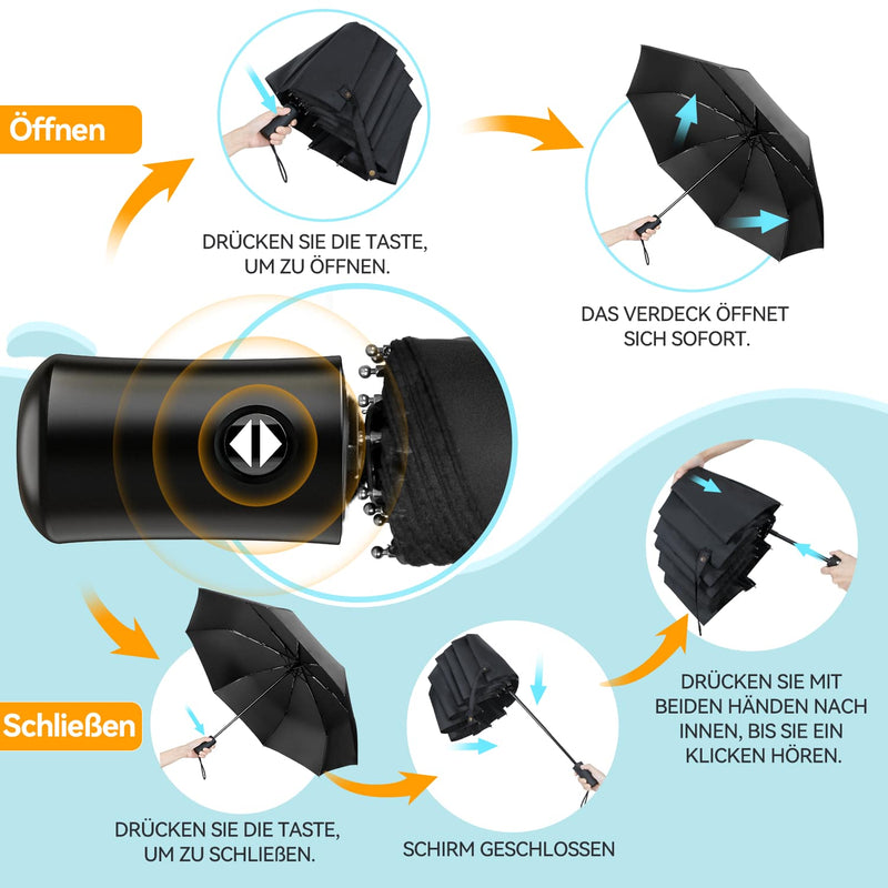 TechRise Regenschirm, winddichter Regenschirm mit automatischem Öffnen und Schließen, tragbarer und faltbarer Taschenregenschirm