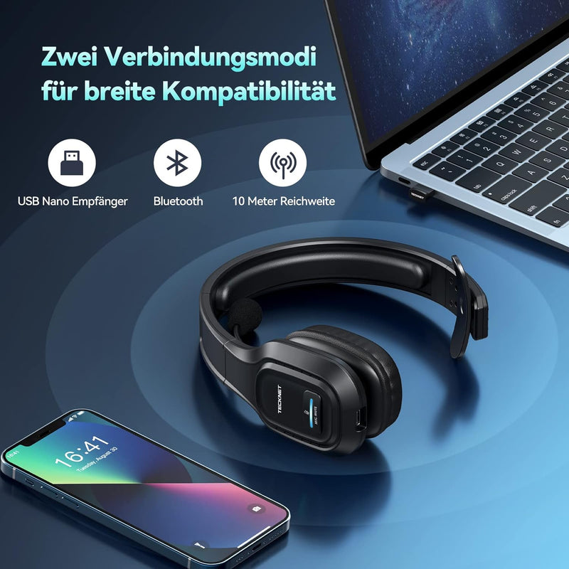 TECKNET Bluetooth Headset mit Mikrofon, PC Headset mit Rauschunterdrückung