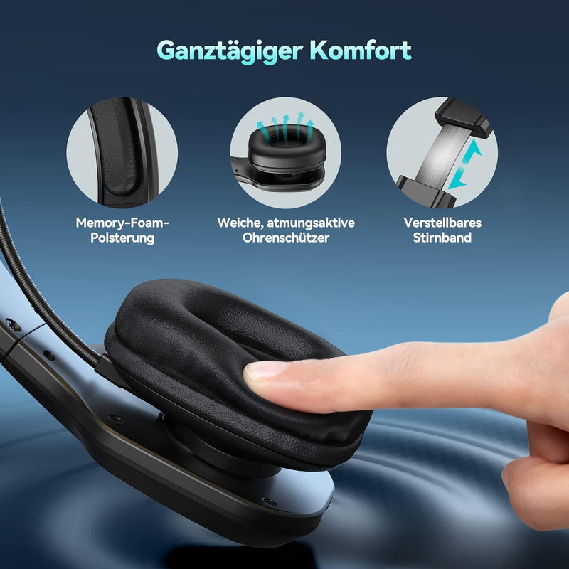 TECKNET Bluetooth Headset mit Mikrofon, PC Headset mit Rauschunterdrückung