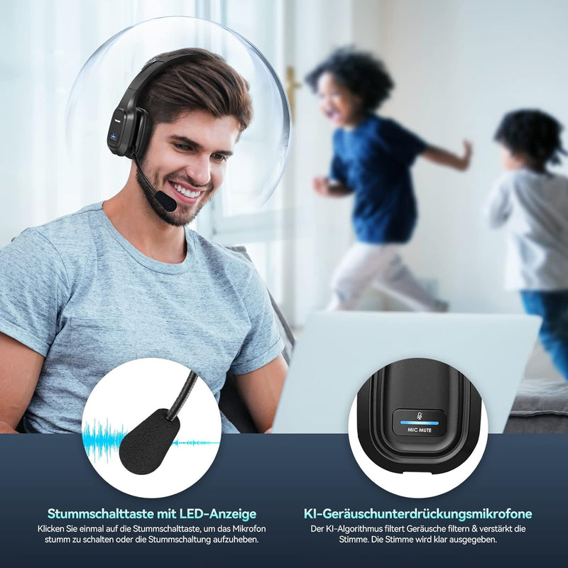 TECKNET Bluetooth Headset mit Mikrofon, PC Headset mit Rauschunterdrückung