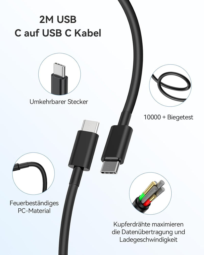 TECKNET 30W USB C Ladegerät, PD 3.0 Schnellladegerät und 2M Type C Ladekabel für Samsung Galaxy