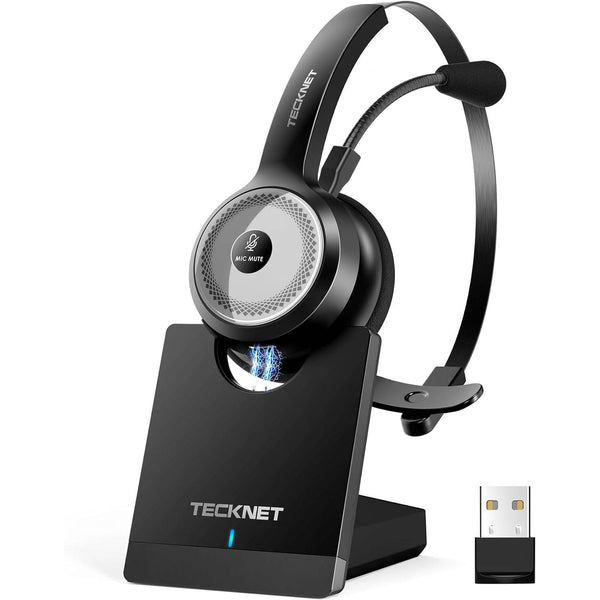 TECKNET Bluetooth Headset mit Mikrofon, USB PC Bluetooth Headset mit AI Rauschunterdrückung