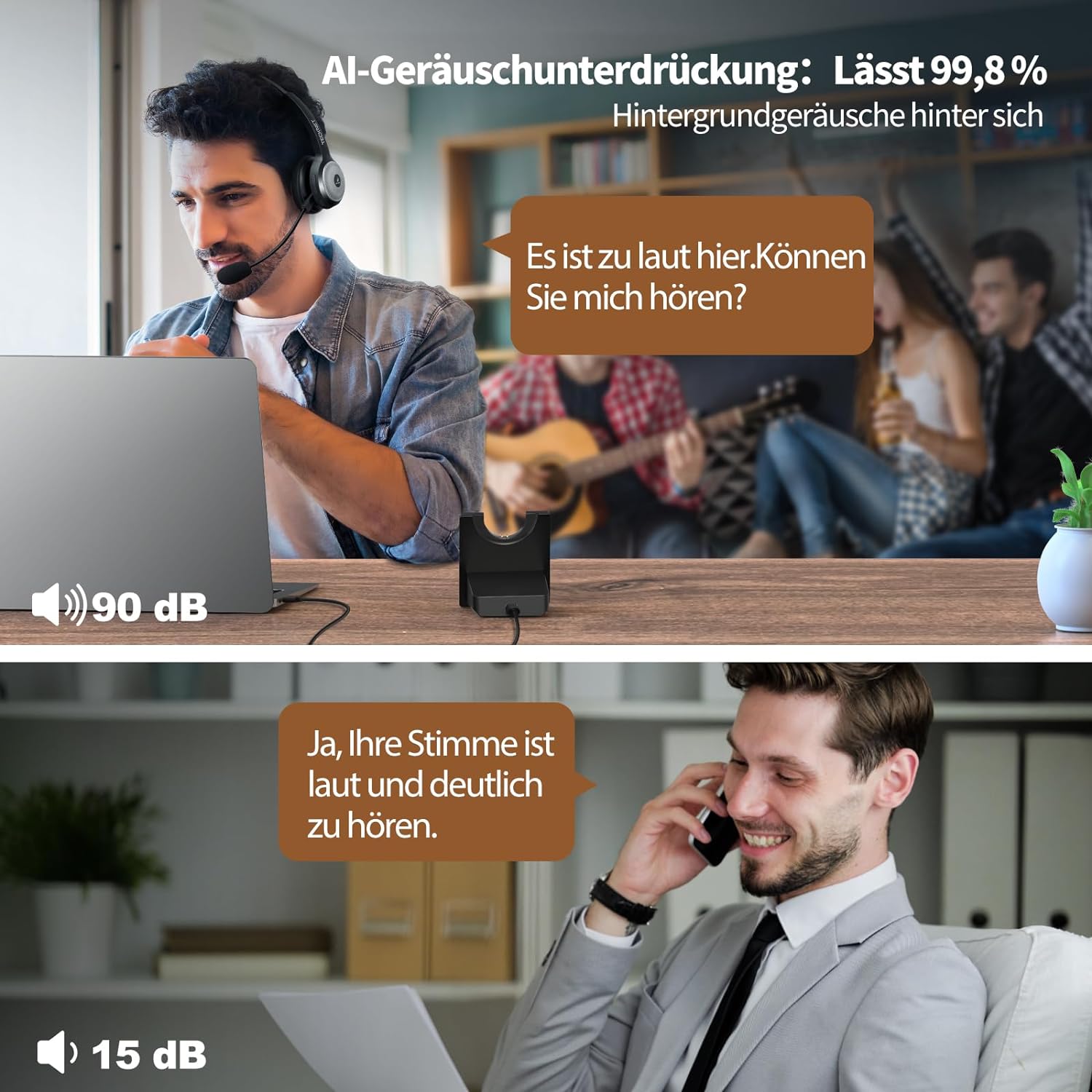 TECKNET Bluetooth Headset mit Mikrofon, USB PC Bluetooth Headset mit AI Rauschunterdrückung