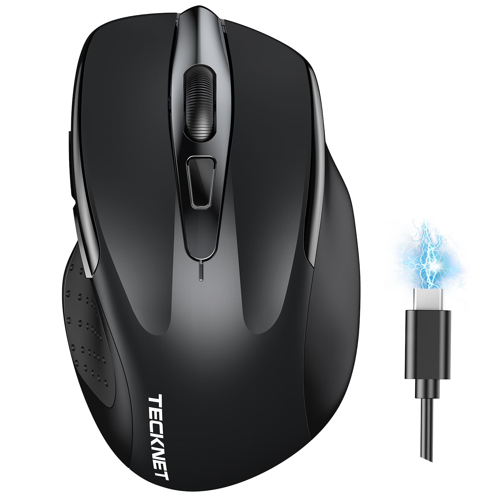 TECKNET Silent Bluetooth-Maus, kabellose wiederaufladbare Maus(Tri-Mode: BT 5.0/3.0+2.4G), 4800 DPI einstellbar