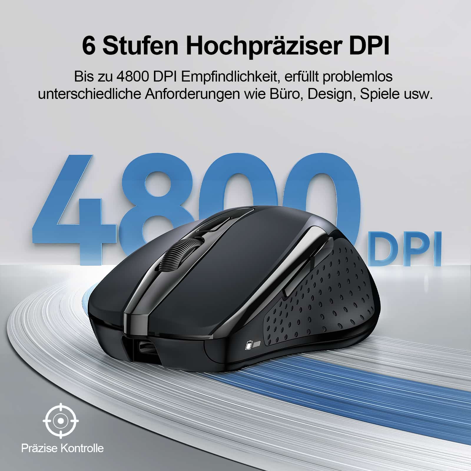 TECKNET Silent Bluetooth-Maus, kabellose wiederaufladbare Maus(Tri-Mode: BT 5.0/3.0+2.4G), 4800 DPI einstellbar