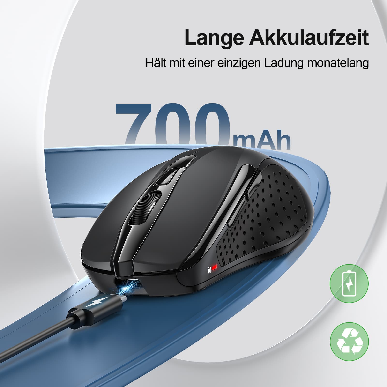 TECKNET Silent Bluetooth-Maus, kabellose wiederaufladbare Maus(Tri-Mode: BT 5.0/3.0+2.4G), 4800 DPI einstellbar