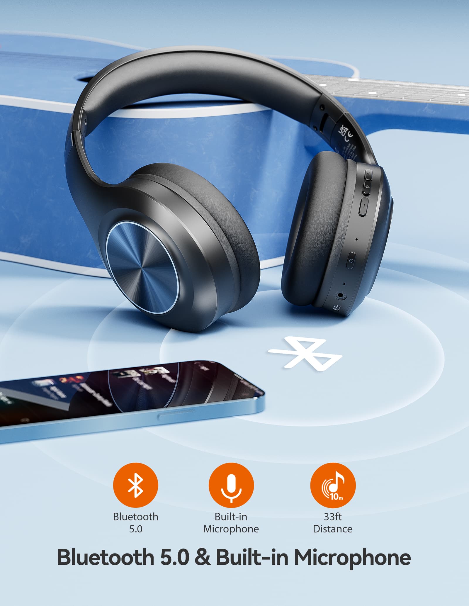 TECKNET Bluetooth-Kopfhörer Over-Ear, 65 Stunden Spielzeit und 3 EQ-Modi kabellose Kopfhörer