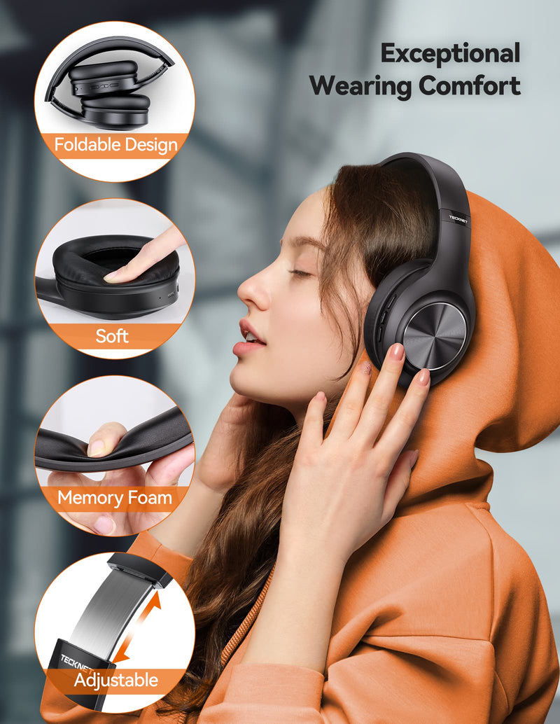 TECKNET Bluetooth-Kopfhörer Over-Ear, 65 Stunden Spielzeit und 3 EQ-Modi kabellose Kopfhörer